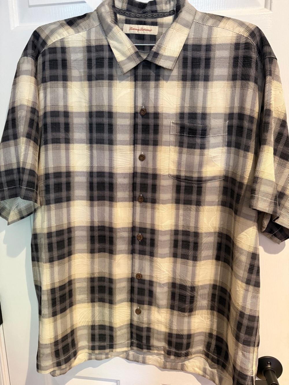Tommy Bahama Men’s Short-Sleeve Plaid Button-Up Shirt - Cream & Black